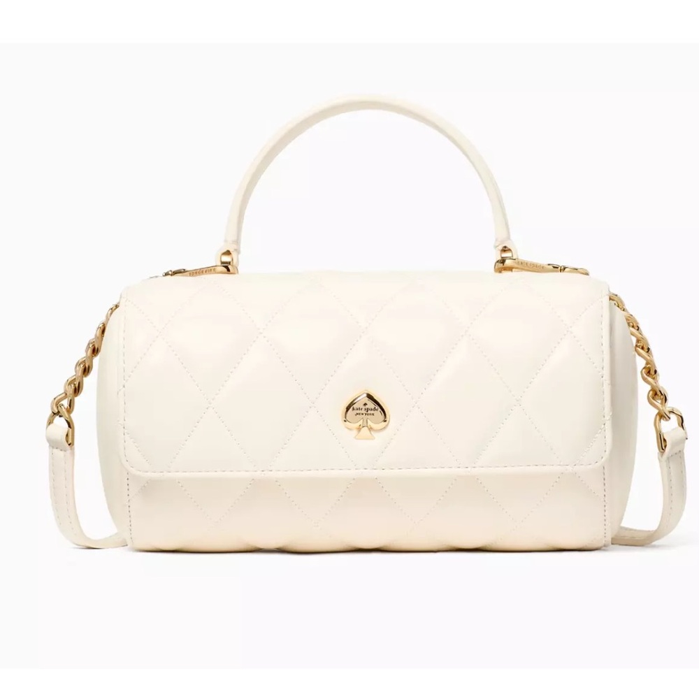 New Kate Spade Heart Barrel Quilted Crossbody Meringue